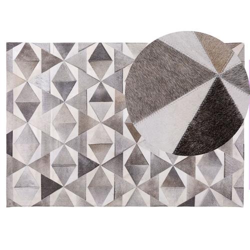 Teppich Grau 140 x 200 cm aus Leder Handgefertigt Kurzhaarteppich Rechteckig Modern