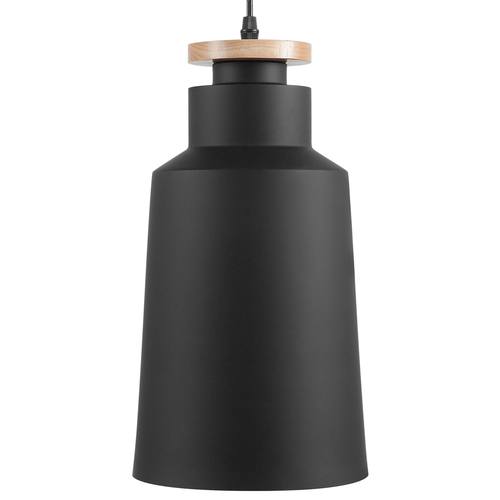 Hängeleuchte Schwarz Metall und Holz mit Schirm in Zylinderform Skandinavischer Stil für Kücheninsel Wohn- Schlaf- und Esszimmer