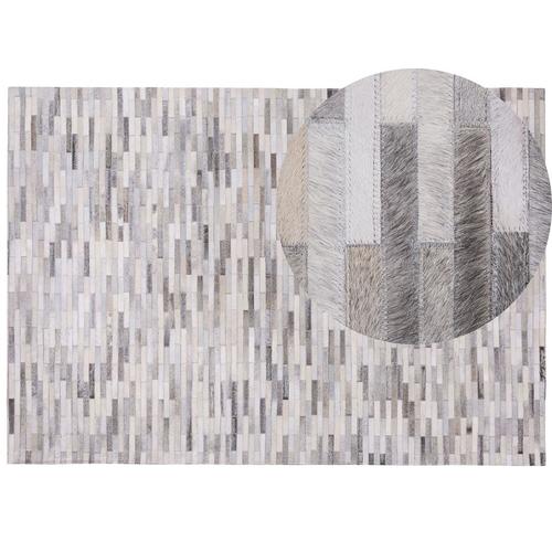 Teppich Grau 160 x 200 cm aus Leder Kurzhaarteppich Handgefertigt Patchwork Rechteckig Modern
