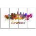 Design Art 'Cleveland Skyline' Print Multi-Piece Image on Metal in Indigo/Red/Yellow | 28 H x 48 W x 1 D in | Wayfair MT6597-271