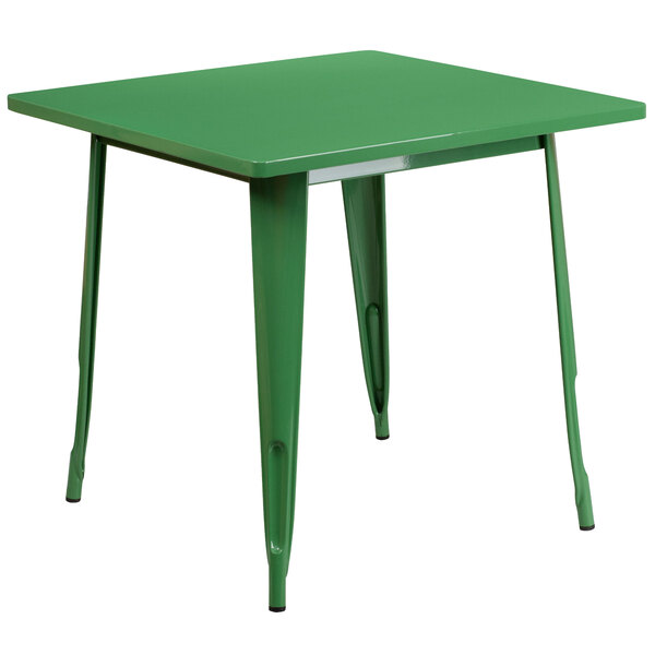 Flash Furniture ET-CT002-1-GN-GG 30" Green Metal Indoor / Outdoor Square Cafe Table