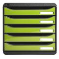 Exacompta - Ref 3097225D - BIG-BOX PLUS Desktop Drawer Set - 5 x 43mm Drawers, Suitable for A4+ Documents, 347 x 278 x 271mm, 100% Recycled Plastic - Black/Glossy Anise Green