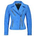 Jessica ALBA Fashion Designer Ladies Leather Jacket Soft Biker Style 9334 (10 for Bust 32", Blue Crust)