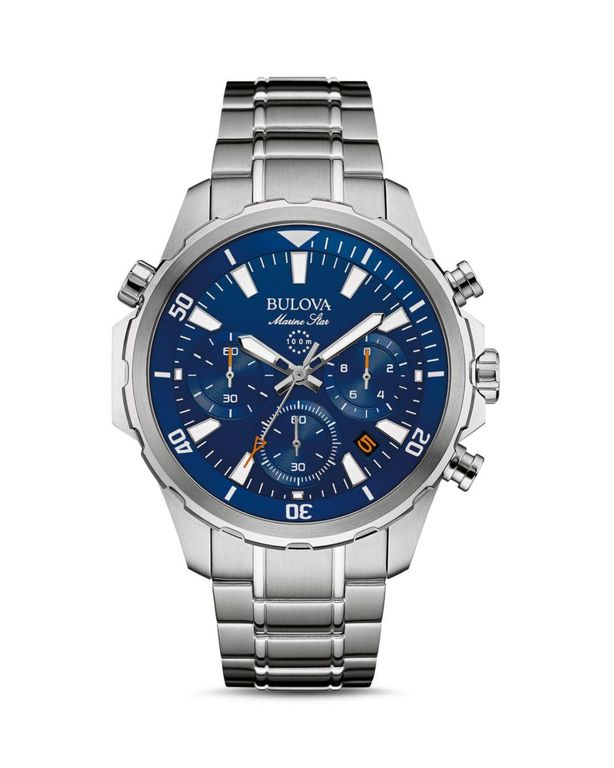 Marine Star Blue Dial Stainless Steel Chronograph Diving Bracelet Watch - Blue - Bulova Watches