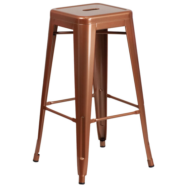 "Flash Furniture ET-BT3503-30-POC-GG 30"" Copper Stackable Metal Indoor / Outdoor Backless Bar Height Stool with Square Drain Seat"