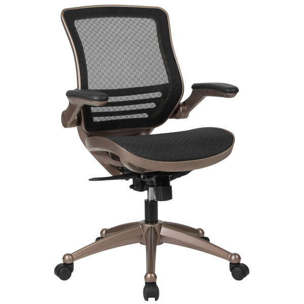 Flash Furniture BL-8801X-GG Mid-Back Transparent Black Mesh Executive Swivel Chair with Melrose Gold Frame and Flip Up Arms