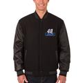 Men's JH Design Black Jimmie Johnson Wool & Leather Varsity Jacket