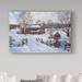 Trademark Fine Art 'Spring House by the Bridge' by Acrylic Painting Print on Wrapped Canvas in Blue/White | 12 H x 19 W x 2 D in | Wayfair