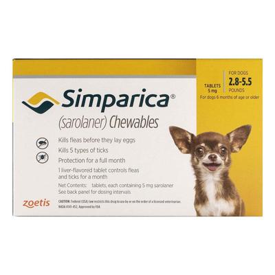 Simparica Chewables For Dogs 2.8-5.5 Lbs (Yellow) 6 Chews