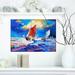 East Urban Home Nautical 'Sale Ship at Ocean Waves' Print on Wrapped Canvas in Blue | 12 H x 20 W x 1 D in | Wayfair