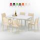 Table Rectangulaire Blanche 150x90cm Avec 6 Chaises Colorées Grand Soleil Set Extérieur Bar Café