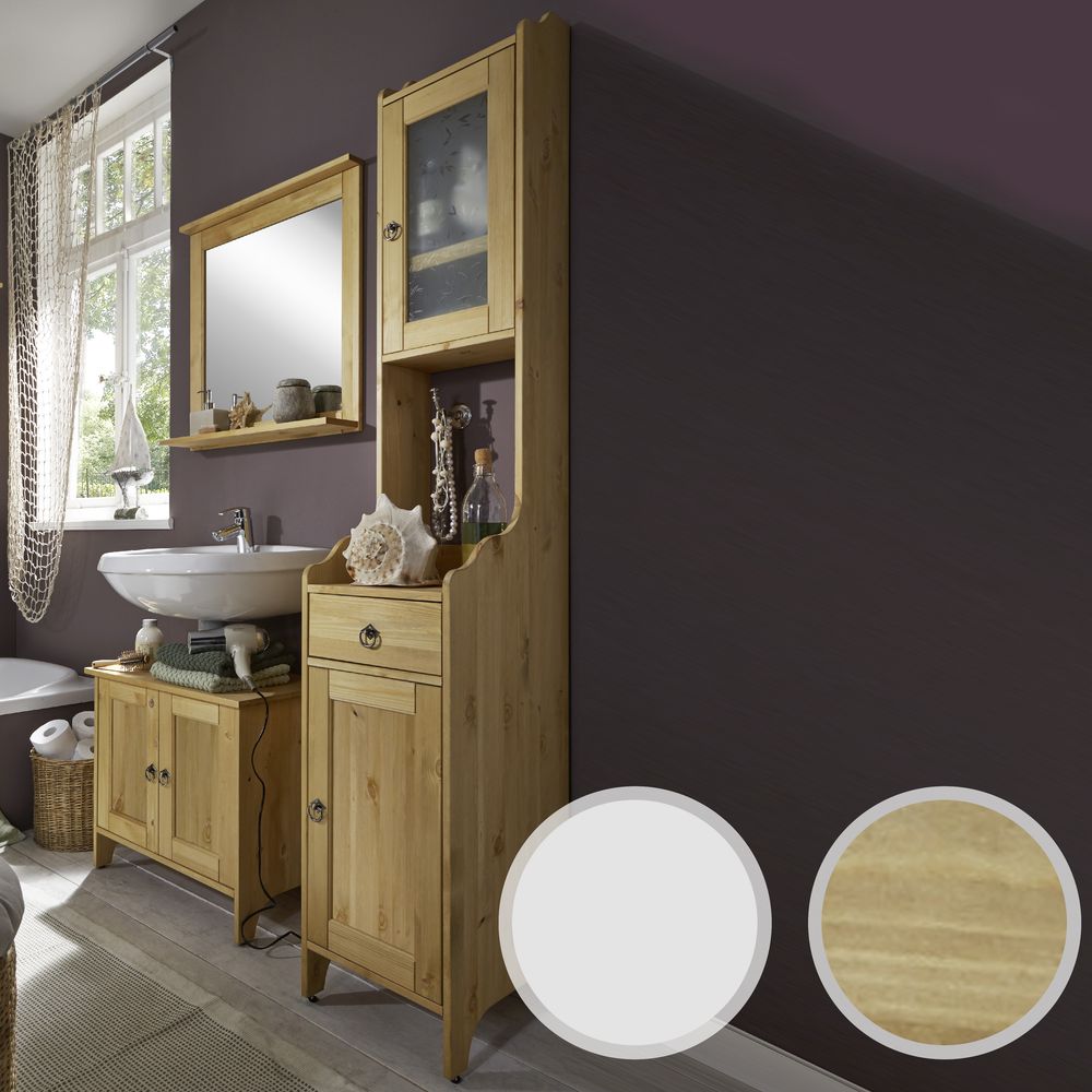 Massivholz »Country« Badezimmer Hochschrank weiss lasiert Image