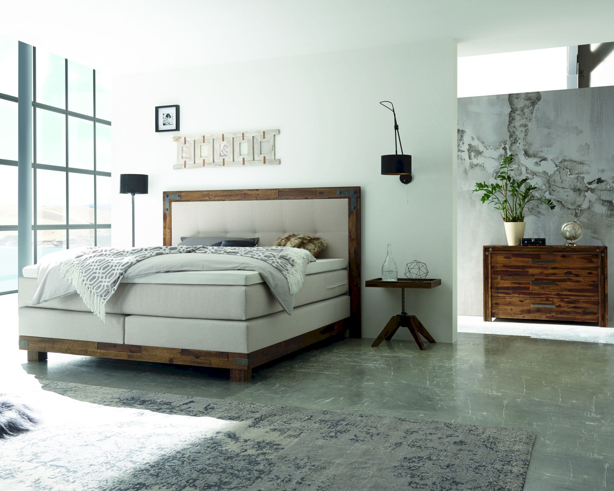 Hasena Boxspringbett Pronto Chicago 160x200 cm / Akazie Vintage braun, lackiert / Pepe Anthrazit 328 / Superio-Top Image