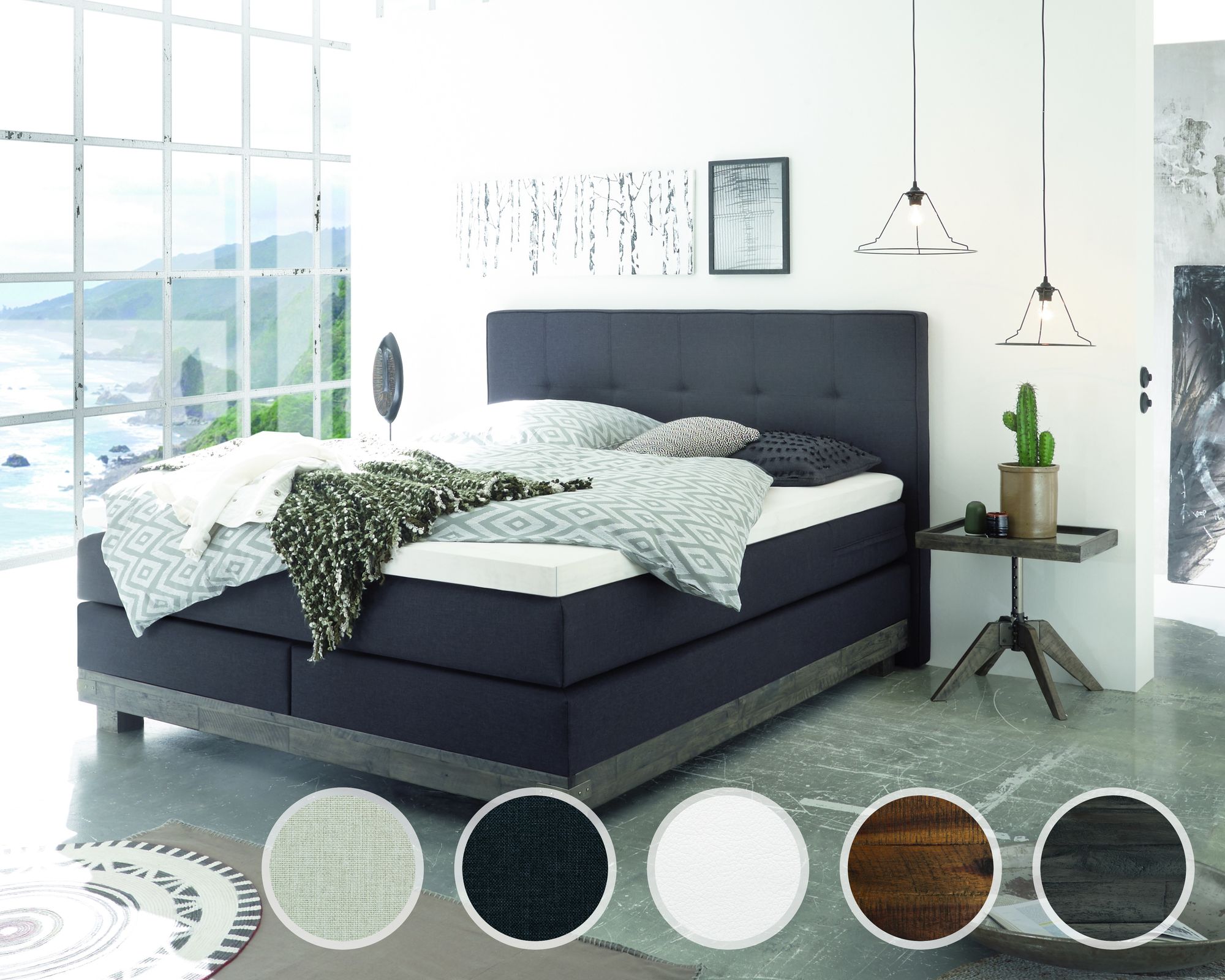 Hasena Boxspringbett Pronto Boston 160x200 cm / Akazie Vintage braun, lackiert / Pepe Beige 327 / Agrea-Top