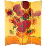 Charlton Home® Wellston 63" W x 70.88" H 4- Panel Folding Room Divider Canvas, Wood in Red/Yellow | 70.88 H x 63 W x 1 D in | Wayfair