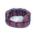 Petface kariert Oval Hundebett Schlafplatz mit Kunstfell Fleece Kissen, groß, blau/rot