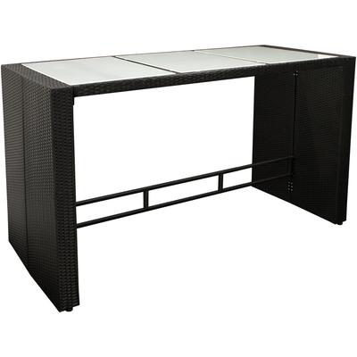 Bartisch DAVOS 185x80x110cm, Geflecht schwarz, Tischplatte Glas