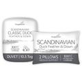 Snuggledown Duck Feather & Down King Size Duvet - 10.5 Tog All Year Round Quilt Ideal for Summer & Winter, 2 Medium Pillows - Soft Cotton Cover, Hypoallergenic, Machine Washable, Size (225cm x 220cm)