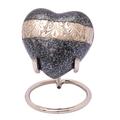 Small Keepsake Aluminium Heart Cremation Urn For Ashes With New Improved Lid, Mini Heart Memorial Urn With Box & Stand (Grey & Silver)