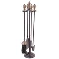 Dibor Fireplace Companion Tool Accessory Set Free Standing Black Cast Iron Fireside Tools with Brass Acorn Handles