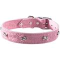 OmniPet Signature Leather Suede Dog Collar with Bone Ornaments, 1/2" x 12", Pink