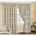 Virginia Curtain Pairs Jacquard Pencil Pleat With Tie Backs Separate Cushion (Beige, Width 90" x Length 90" 228cm x 228cm)