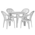 Resol 5 Piece White Tossa Garden Patio Dining Table & 4 Chairs Set - Large Plastic Outdoor Dinner Bistro & Coffee Picnic Furniture - UV Resistant Outdoor Furniture