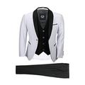 Mens White Black 3 Piece Tuxedo Suit Wedding Prom Party Grooms wear Retro Tailored Fit [Chest UK 50 EU 60,Trouser 44",White-Black]