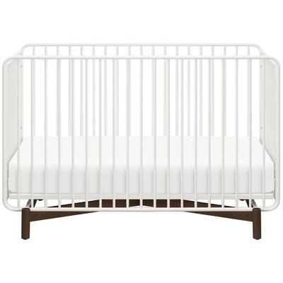 Babyletto Bixby Metal Crib with Toddler Bed Conversion Kit - Warm White / Walnut Stain