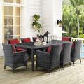 Invite 9 Piece Outdoor Patio Sunbrella Dining Set by Modway Glass in Gray | Wayfair EEI-2331-GRY-RED-SET