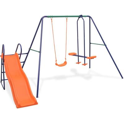 Schaukelset mit Rutsche und 3 Sitzen Orange vidaXL Image