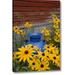 August Grove® 'Wa, Blue Milk Can Sits Amid Garden Flowers' Photographic Print on Wrapped Canvas in Red/Yellow | 16 H x 10 W x 1.5 D in | Wayfair