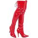 (BS12748) -Womens Ladies Sexy Thigh HIGH Kinky Fetish Over The Knee Stiletto Heel Full Hook LACE UP and Side Zip Boots Size (11 UK/EU 45, Red Patent)