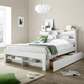 2 Drawer Storage Bed, Happy Beds Fabio White Wooden Storage Bed With Shelves - 4ft6 Double (135 x 190 cm) with Orthopaedic Mattress Included