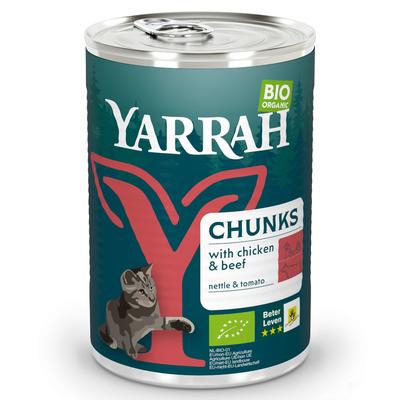12x405g Chunks Bio Huhn & Bio Rind mit Bio Brennnesseln & Bio Tomaten Yarrah Katzenfutter nass
