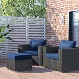 Sojourn 3-piece Outdoor Patio Sunbrella Sectional Set by Modway Synthetic Wicker/Wood/All - Weather Wicker/Wicker/Rattan in Brown | Wayfair