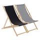 Harbour Housewares 2 Piece Black & Black Stripe Wooden Deck Chair Traditional FSC Wood Folding Adjustable Garden/Beach Sun Lounger Recliner