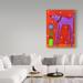 Winston Porter 'Purple Dog' Painting Print on Wrapped Canvas in Red/Purple/Orange/Green/Wine Canvas in White/Black | 47 H x 35 W x 2 D in | Wayfair
