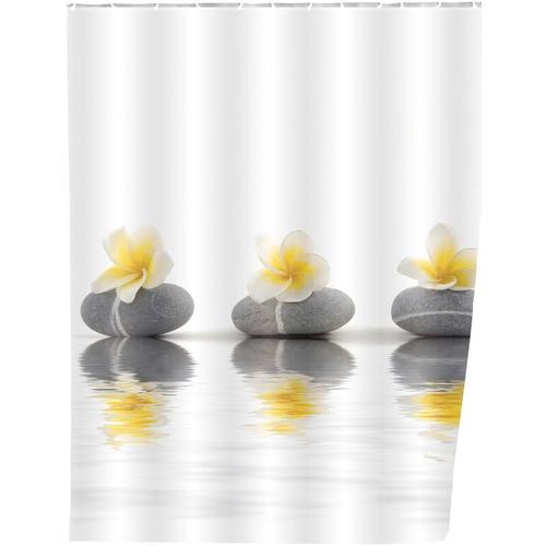 Duschvorhang Stones with Flower, Textil (Polyester), 180 x 200 cm, waschbar, Mehrfarbig, Polyester