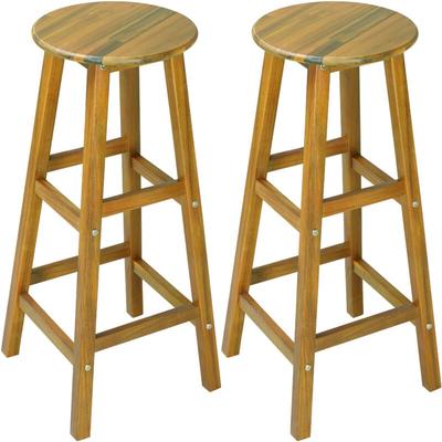 Deuba - casaria® Barhocker 2er Set Holz Akazie Outdoor 75cm Sitzhöhe Fußstütze 150kg Belastbarkeit Image