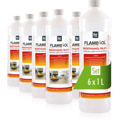 6x 1 L FLAMBIOL® Bioethanol 96,6% Premium für Ethanol-Tischkamin in Flaschen