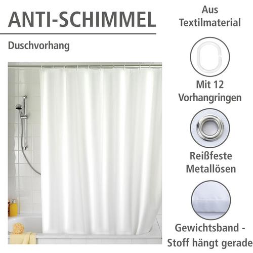 Anti-Schimmel Duschvorhang Uni White, Textil (Polyester), 180 x 200 cm, waschbar, Weiß, Polyester