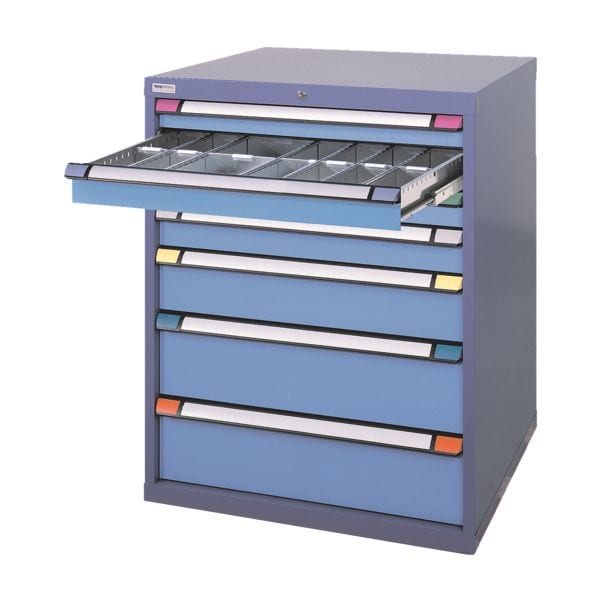 THURMETALL Schubladenschrank, einbahnig, 7 Schübe blau, 80.5x100x69.5 cm