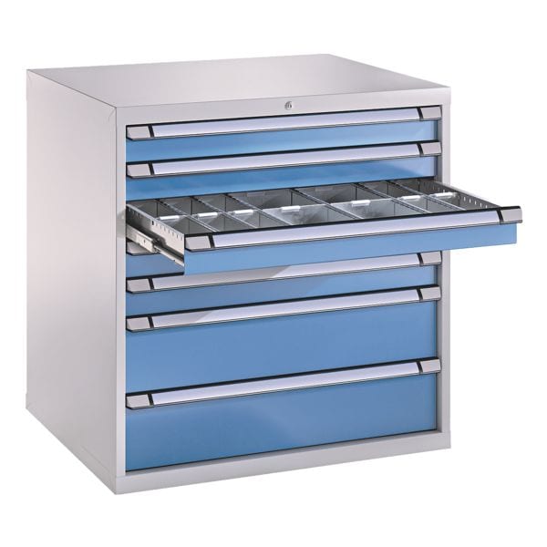 THURMETALL Schubladenschrank, einbahnig, 7 Schübe blau, 100.5x100x69.5 cm