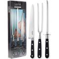 SABATIER Professional Carving Knife Set - 3 Piece Black Carving Knife, Fork & Honing Steel. Chrome-Molybdenum-Vanadium Stainless Steel Blade. Full Tang Triple Rivet Construction. 25 YEAR GUARANTEE