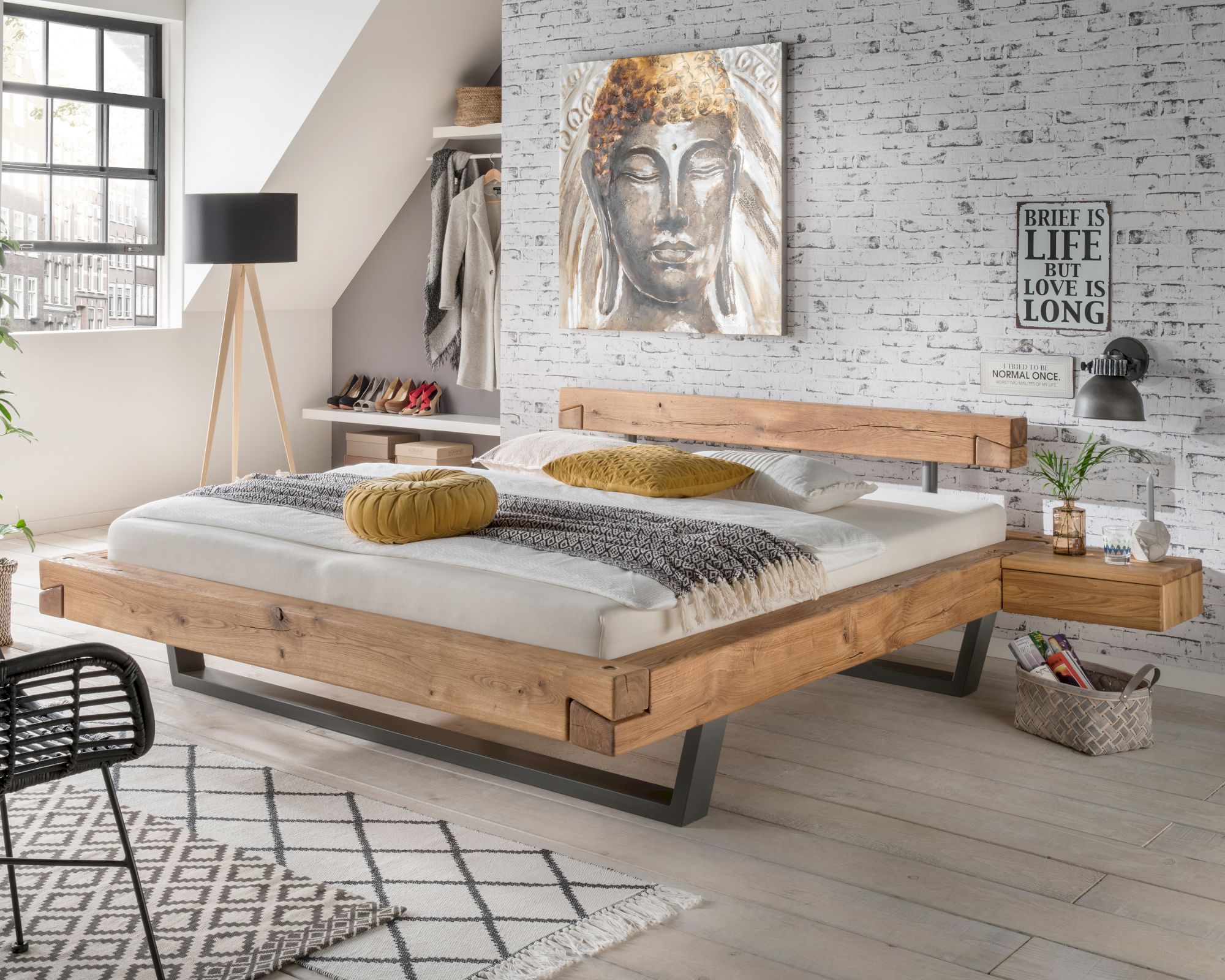 Massivholz »Vancouver 4« Wildeiche Schwebebalkenbett 180x200 cm