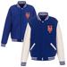 Men's JH Design Royal New York Mets Reversible Fleece Jacket with Faux Leather Sleeves