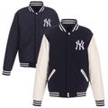 Men's JH Design Navy New York Yankees Reversible Fleece Jacket with Faux Leather Sleeves