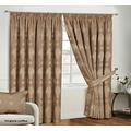 Virginia Curtain Pairs Jacquard Pencil Pleat With Tie Backs Separate Cushion (Coffee, Width 66" x Length 90" 168cm x 228cm)