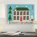 The Holiday Aisle® Jolly Holiday Home on Blue by Michael Mullan - Graphic Art Print on Canvas in White/Black | 35 H x 47 W x 2 D in | Wayfair